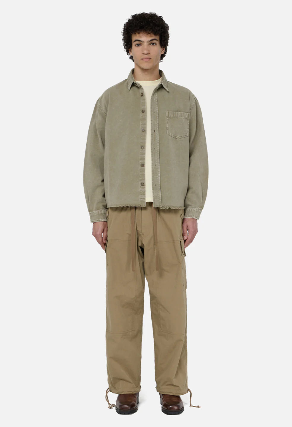 Solid Hemi Oversized Shirt / Washed Khaki - Image 3
