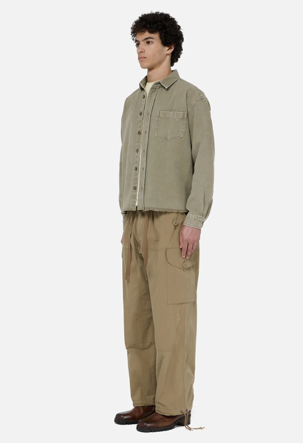 Solid Hemi Oversized Shirt / Washed Khaki - Image 4