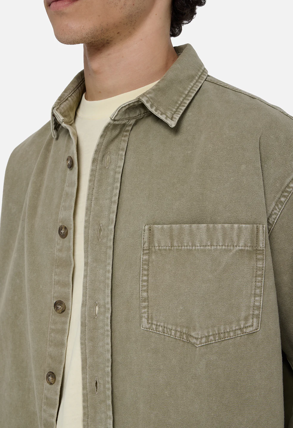 Solid Hemi Oversized Shirt / Washed Khaki - Image 7