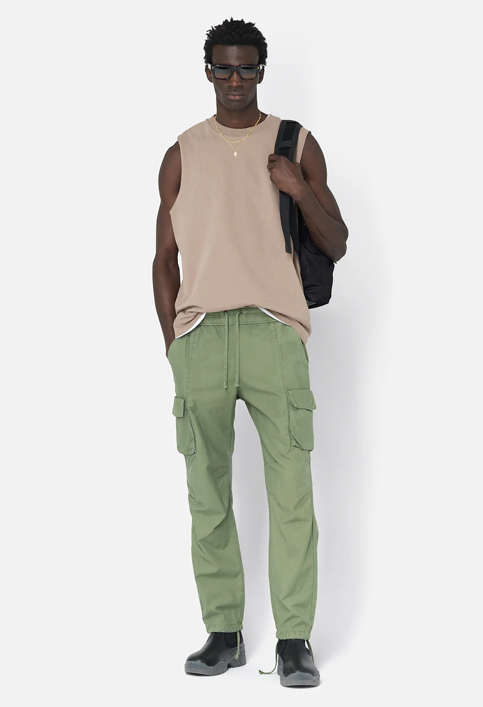 Back Sateen Cargo Pants / Olive - Image 3