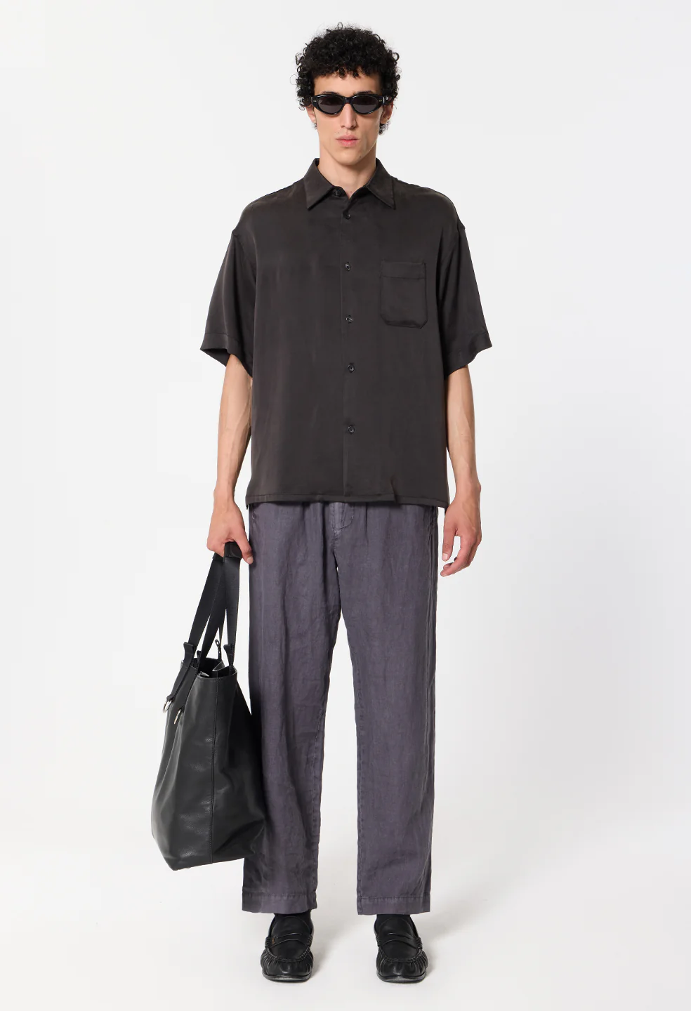 Brushed Silk Button Up / Black - Image 4