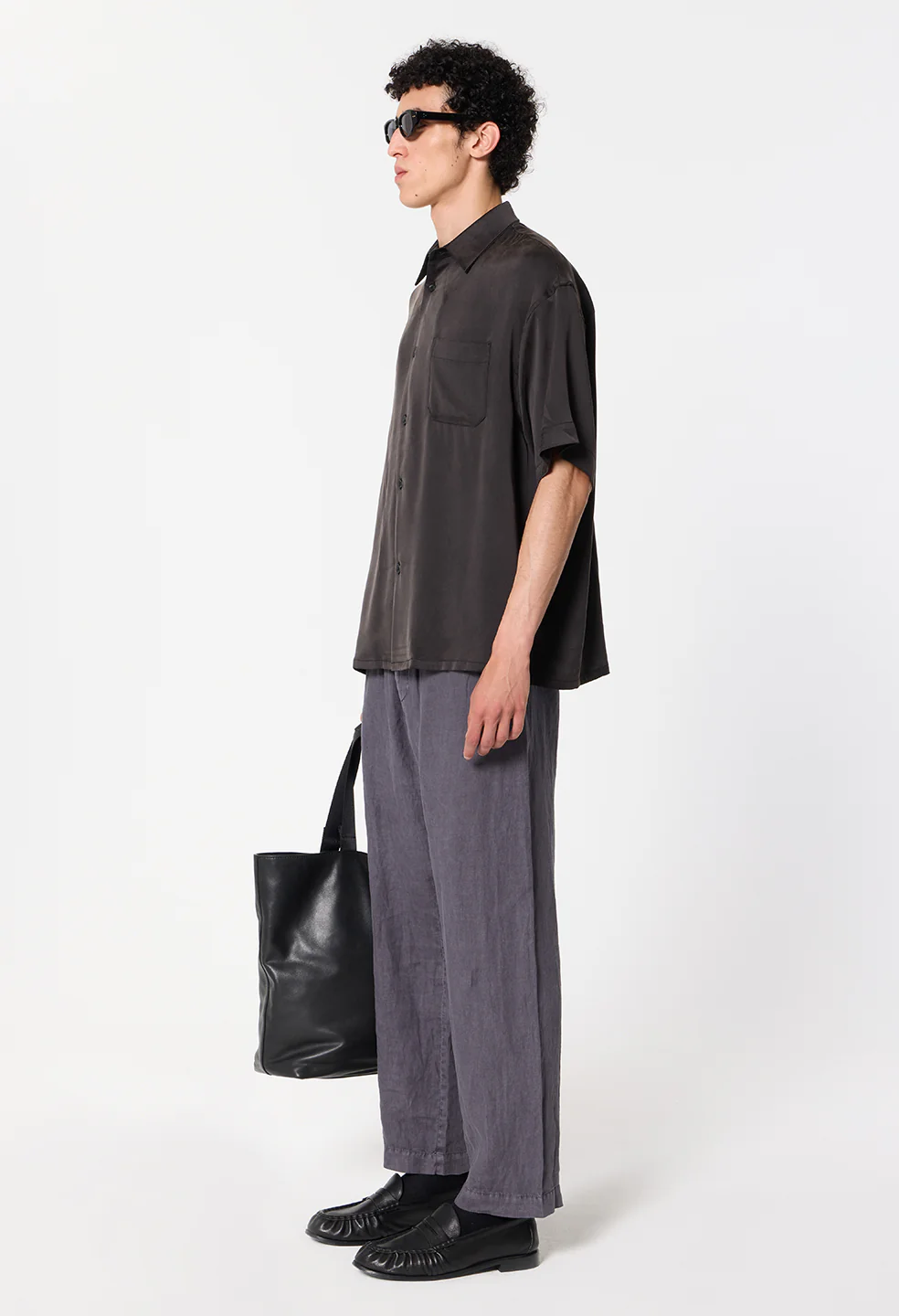 Brushed Silk Button Up / Black - Image 5