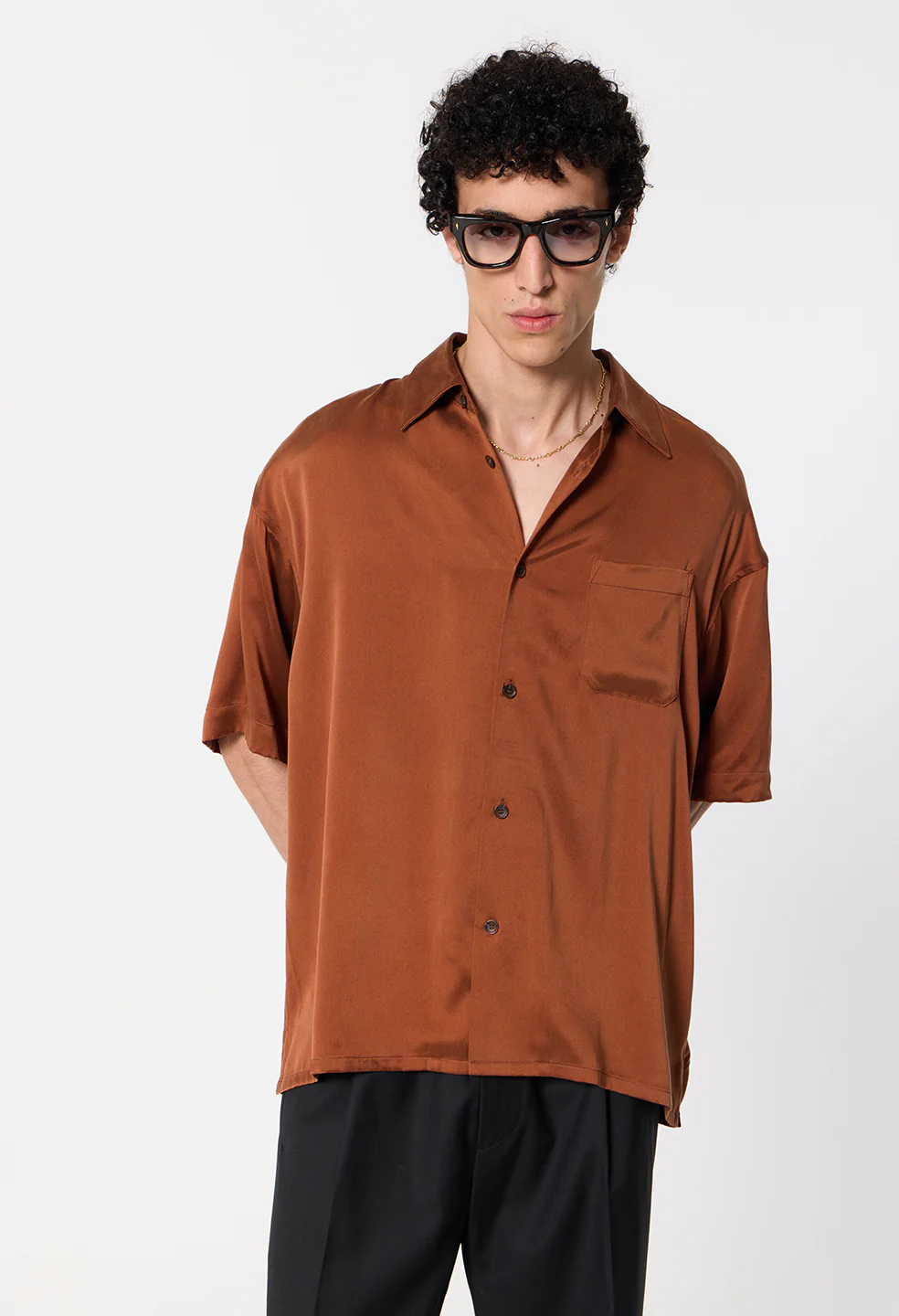 Brushed Silk Button Up / Rust - Image 7