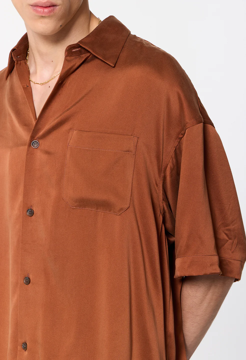 Brushed Silk Button Up / Rust - Image 8