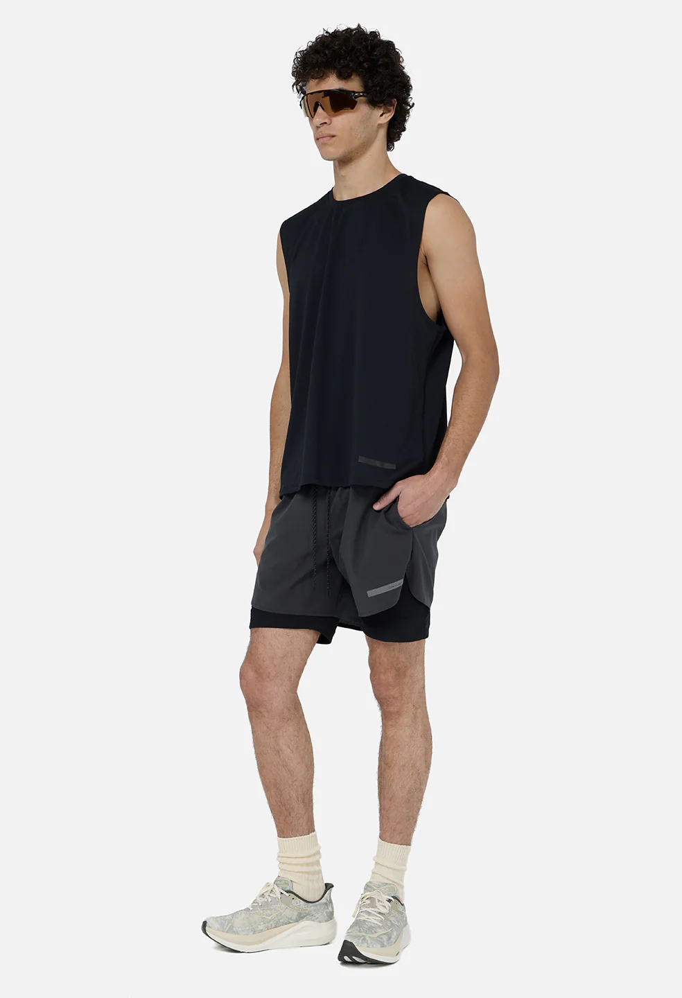 Grid-Mesh Sprint Shorts / Charcoal - Image 4