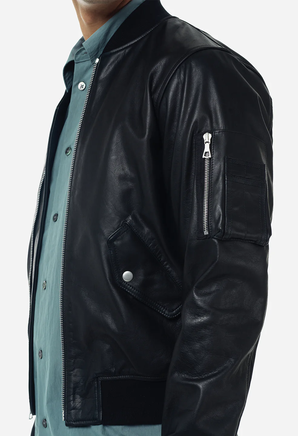 Leather Bogota Bomber / Black - Image 7