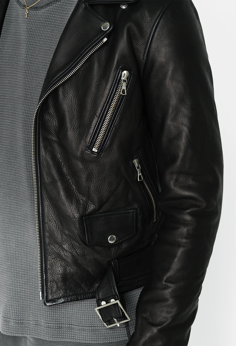 Leather Moto Jacket / Black - Image 11