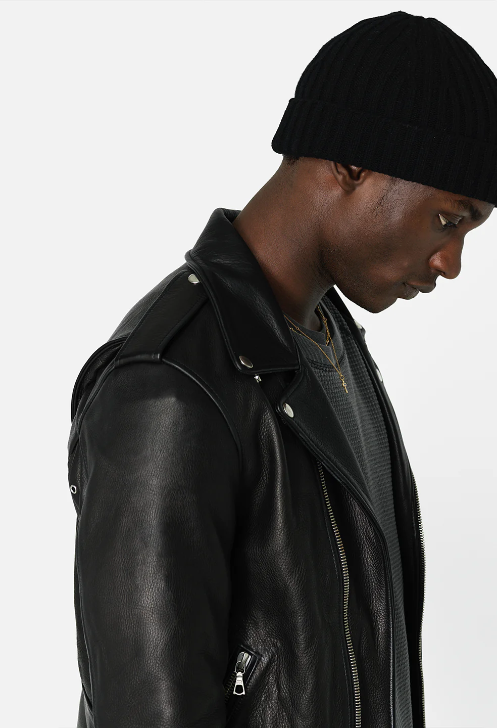 Leather Moto Jacket / Black - Image 15