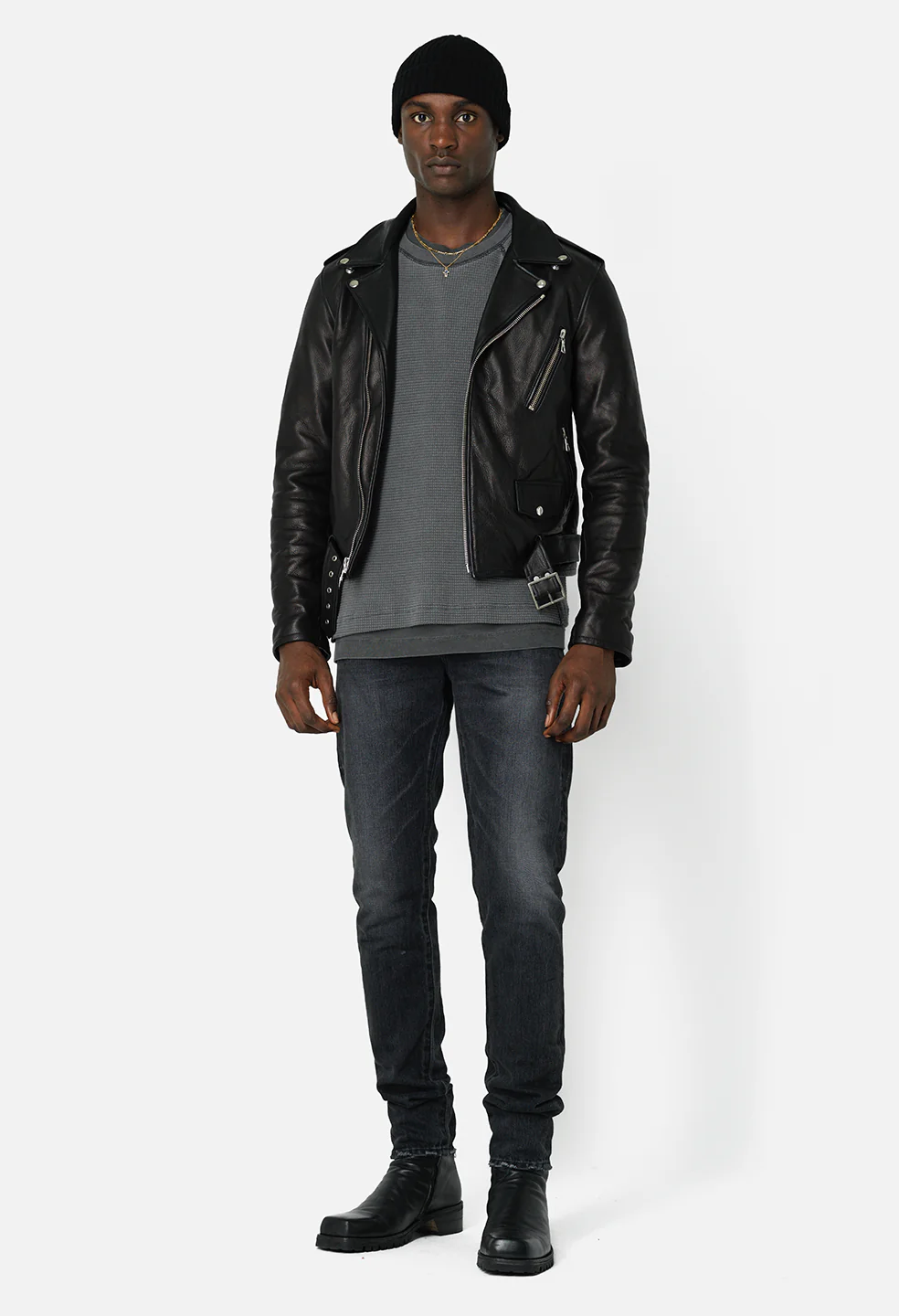 Leather Moto Jacket / Black - Image 3