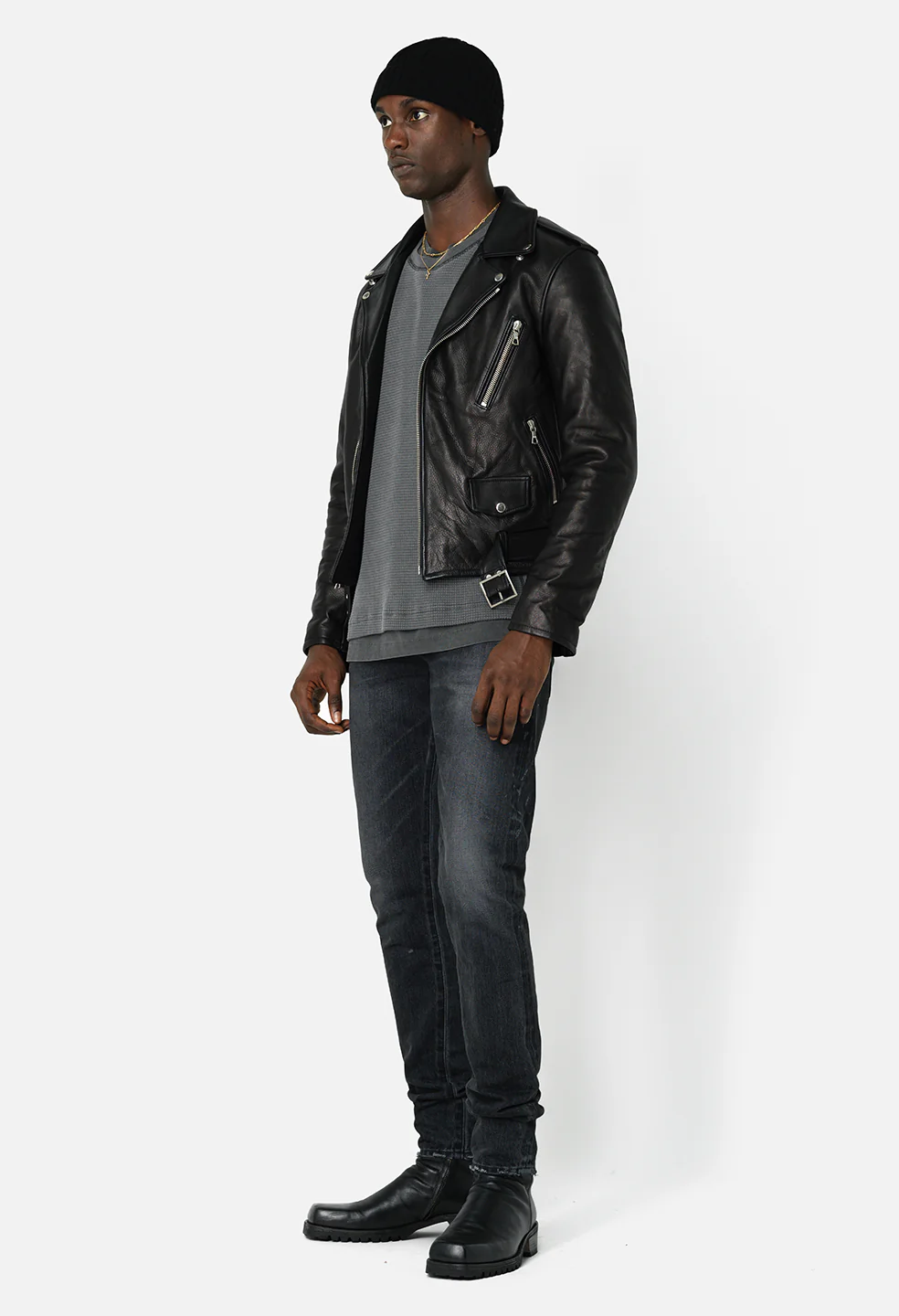 Leather Moto Jacket / Black - Image 4