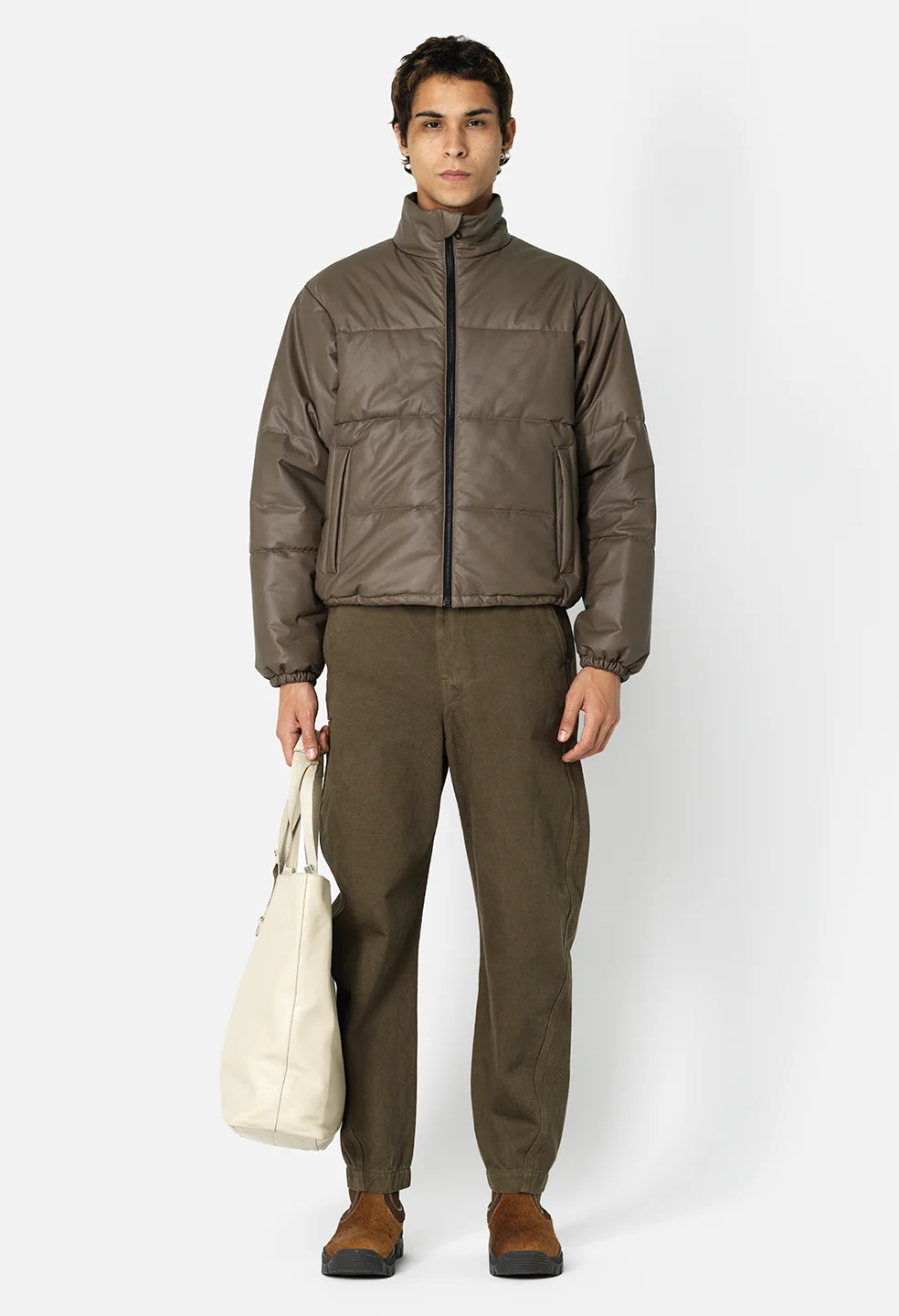 Leather Pico Puffer / Taupe - Image 3
