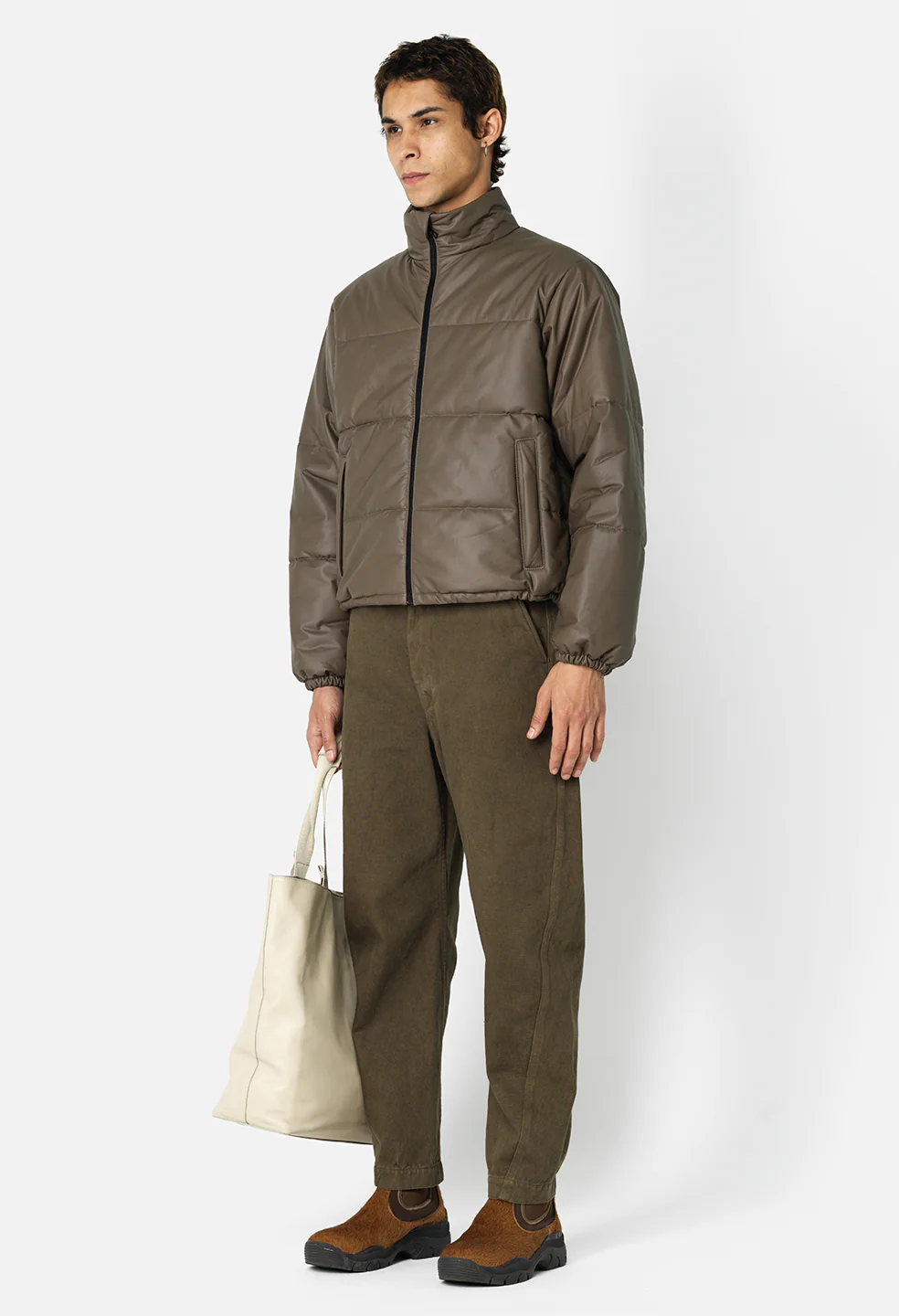 Leather Pico Puffer / Taupe - Image 4