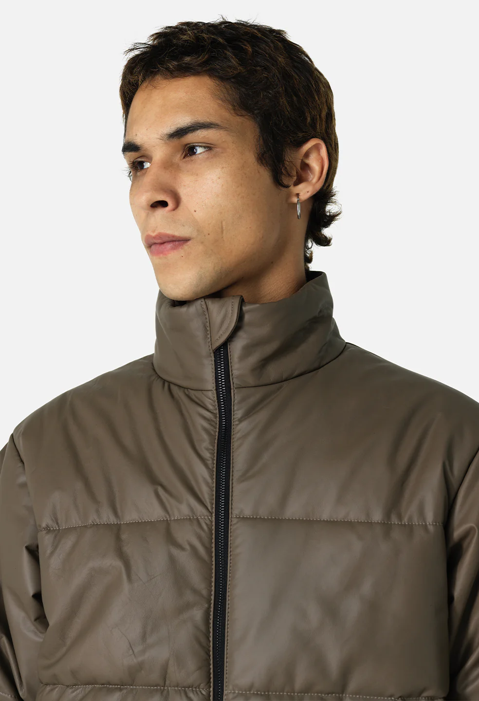 Leather Pico Puffer / Taupe - Image 8