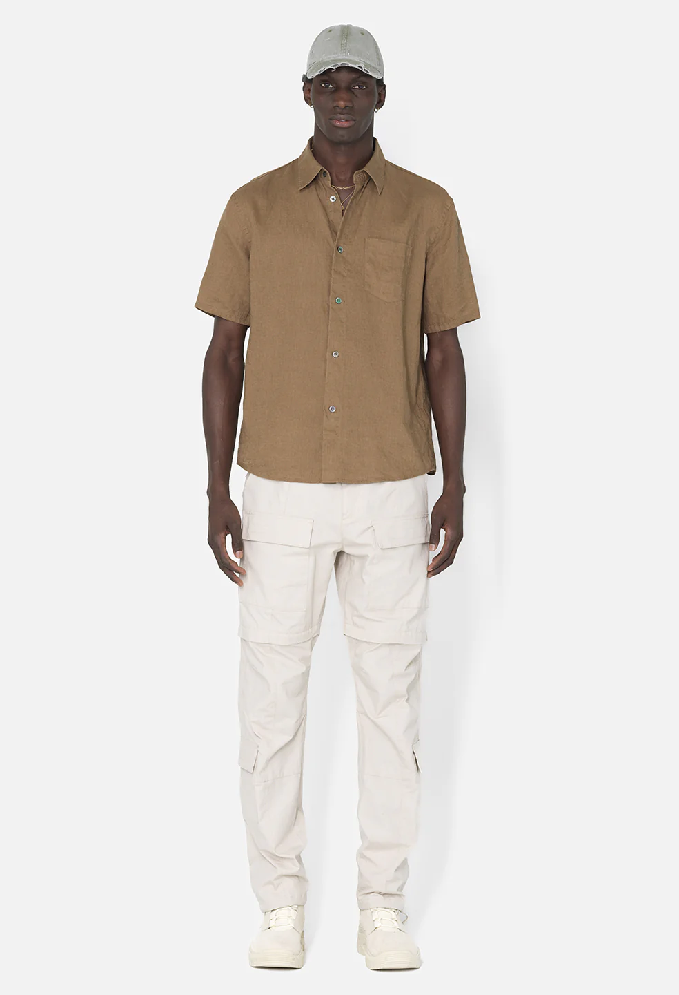 Linen SS Cloak Button Up / Brown - Image 3