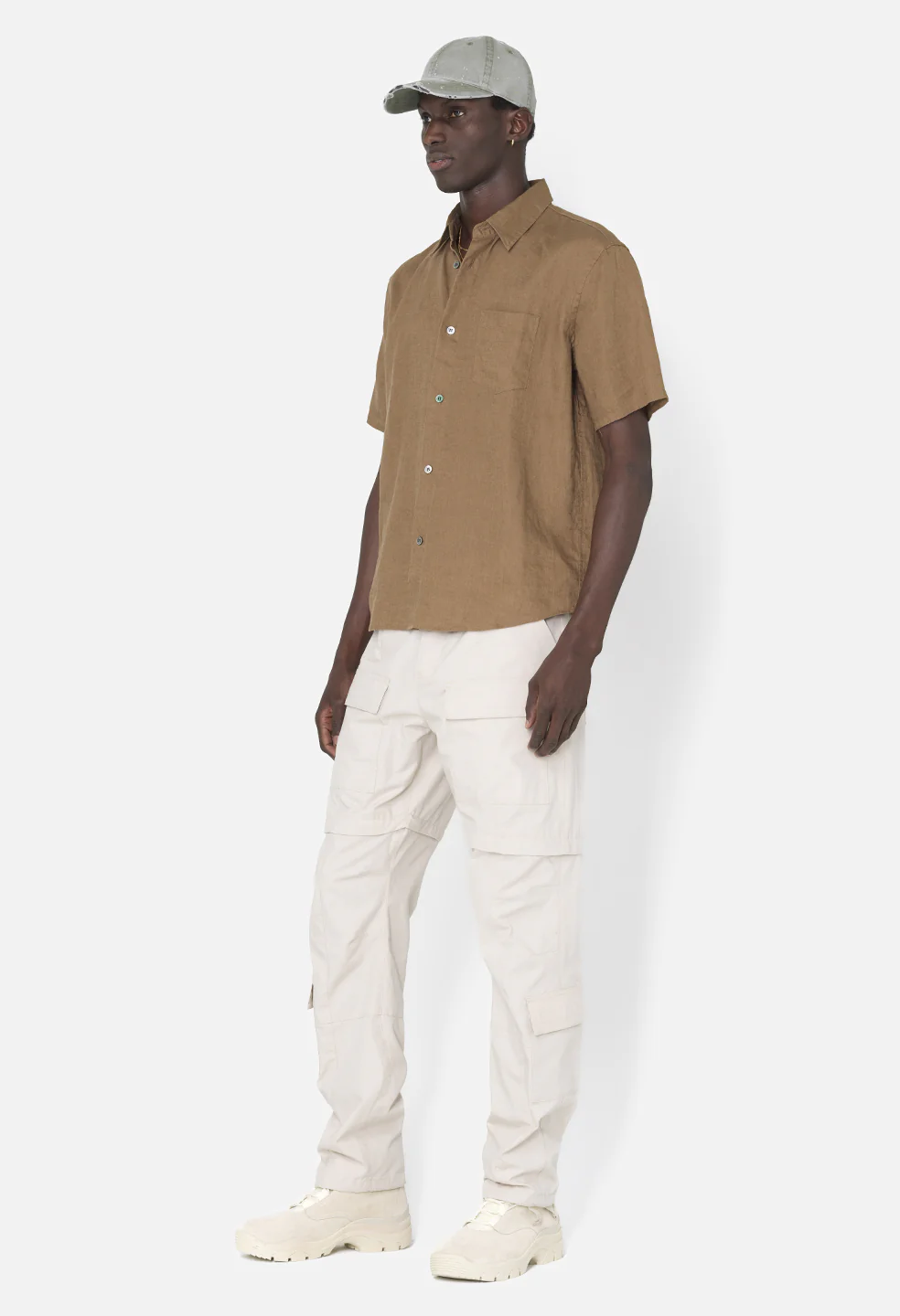 Linen SS Cloak Button Up / Brown - Image 4