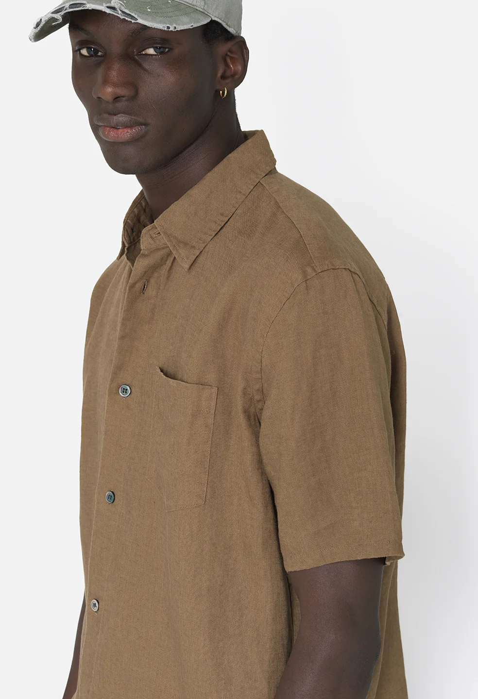 Linen SS Cloak Button Up / Brown - Image 6