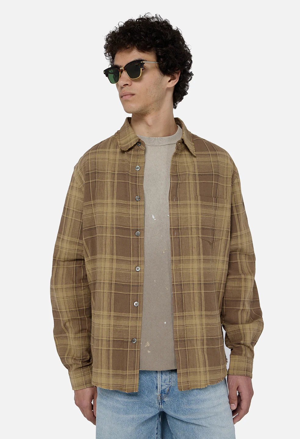 Raw Edge Cropped Cloak / Mocha Check - Image 2