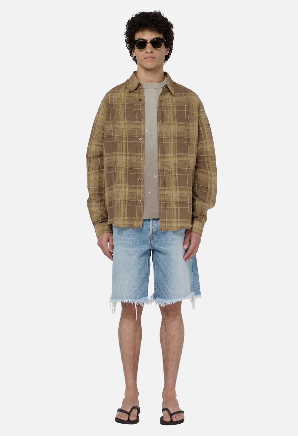 Raw Edge Cropped Cloak / Mocha Check - Image 3