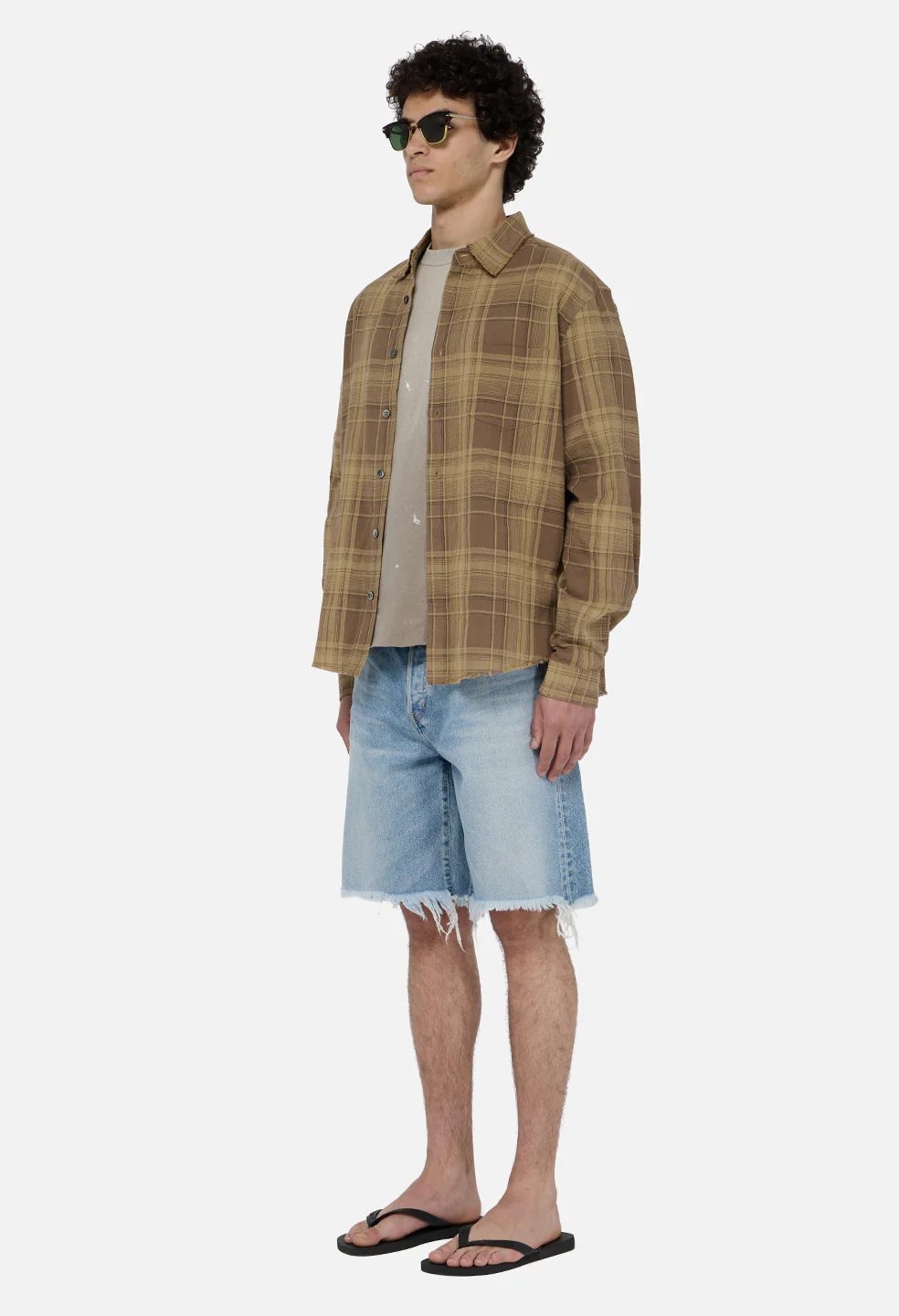 Raw Edge Cropped Cloak / Mocha Check - Image 4