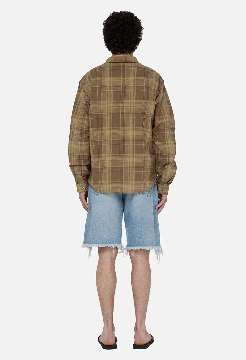 Raw Edge Cropped Cloak / Mocha Check - Image 5