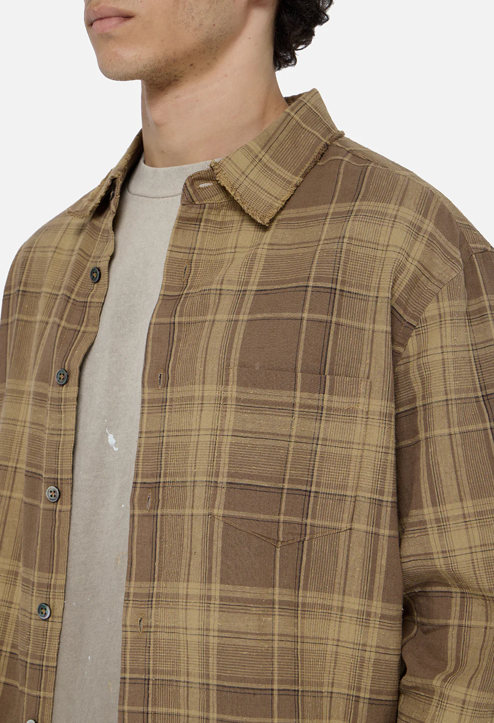 Raw Edge Cropped Cloak / Mocha Check - Image 6