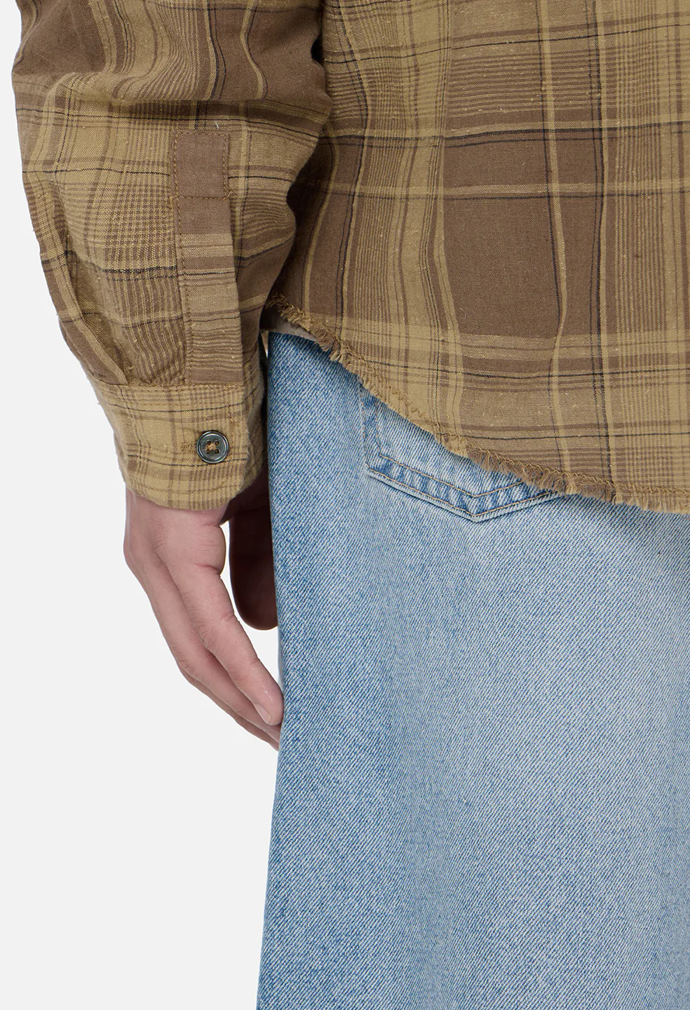 Raw Edge Cropped Cloak / Mocha Check - Image 7
