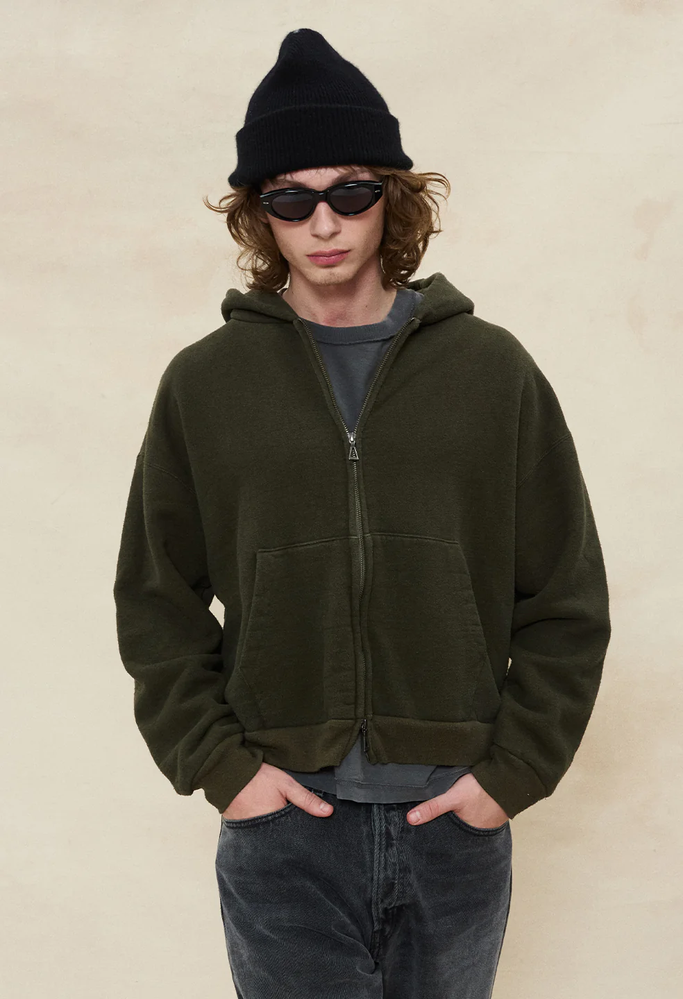 Silk Noil Full-Zip / Olive - Image 3