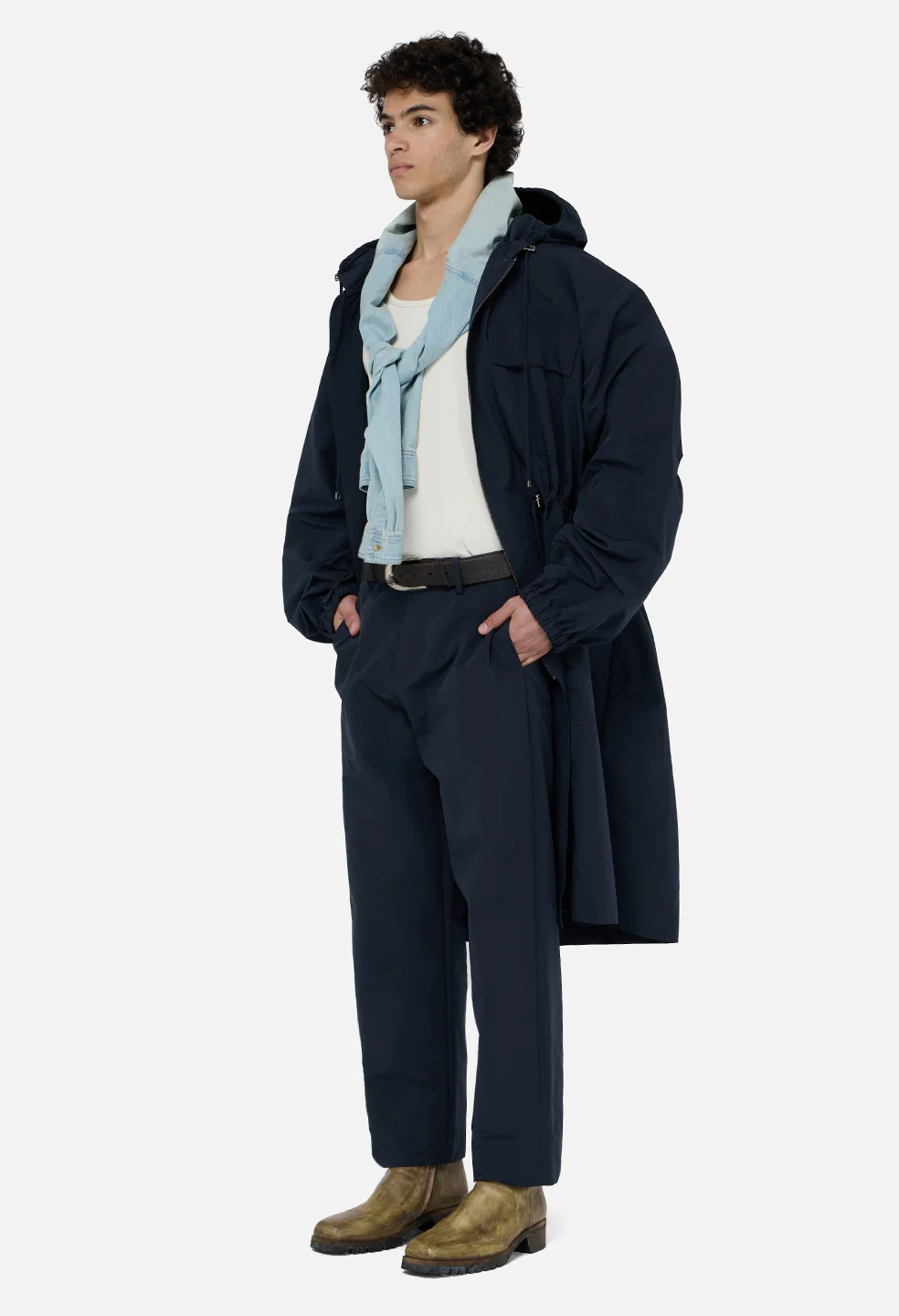 Vero Brushed Nylon Hooded Trench / Dark Navy - Image 3