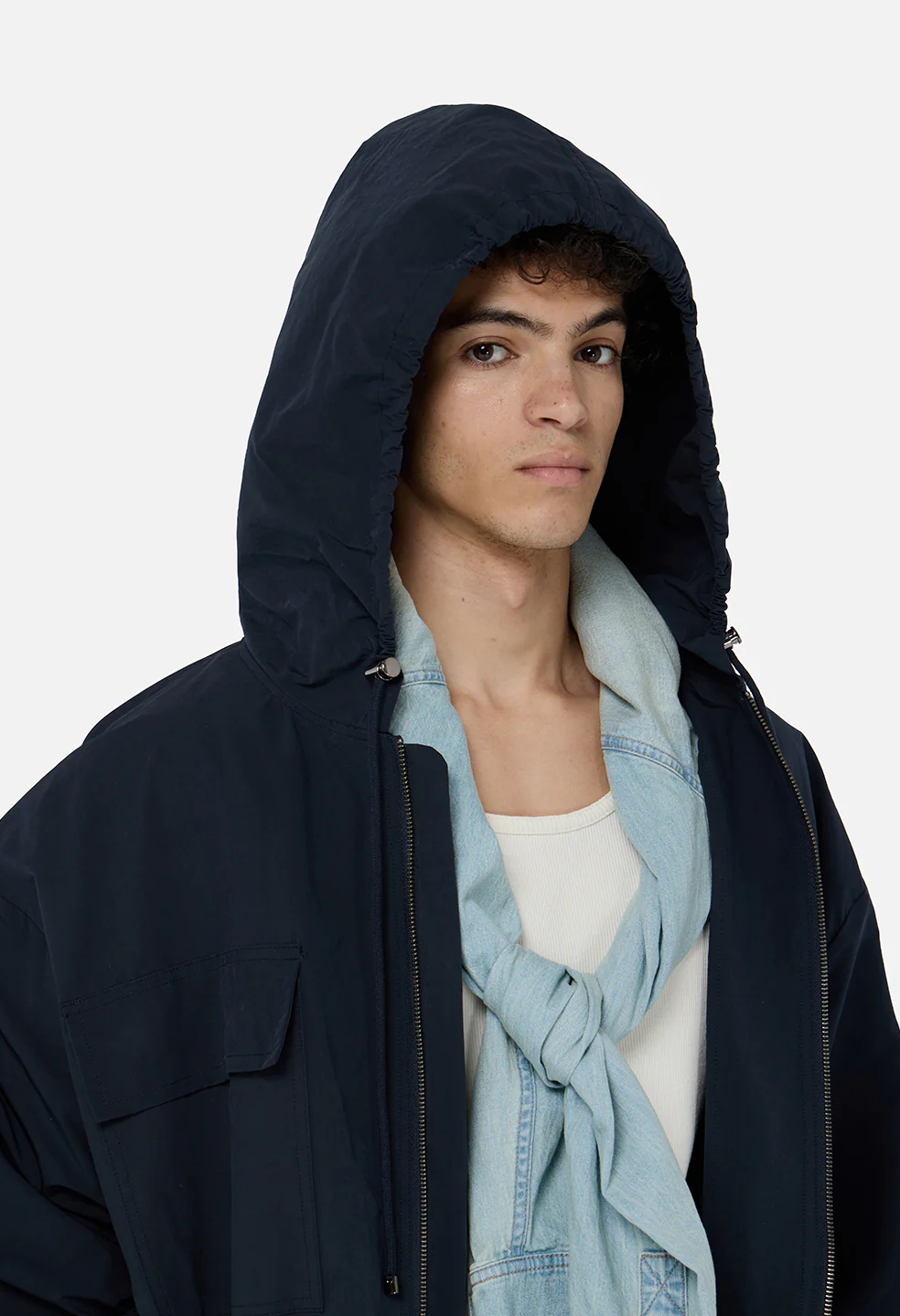 Vero Brushed Nylon Hooded Trench / Dark Navy - Image 5