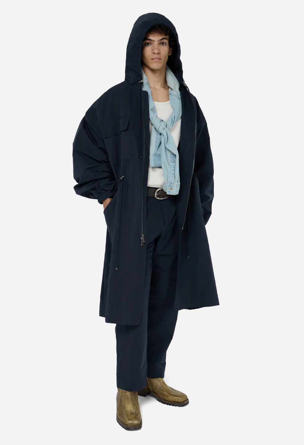 Vero Brushed Nylon Hooded Trench / Dark Navy - Image 6