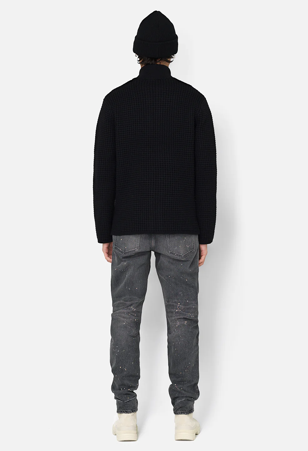 Wool Waffle Knit Full-Zip / Black - Image 5
