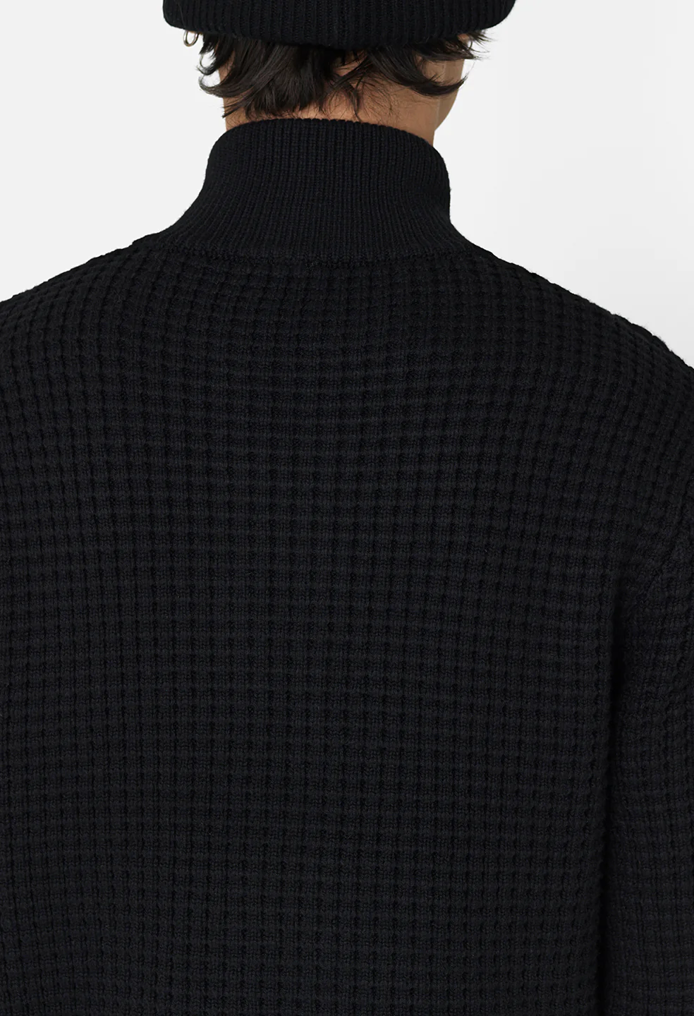 Wool Waffle Knit Full-Zip / Black - Image 7