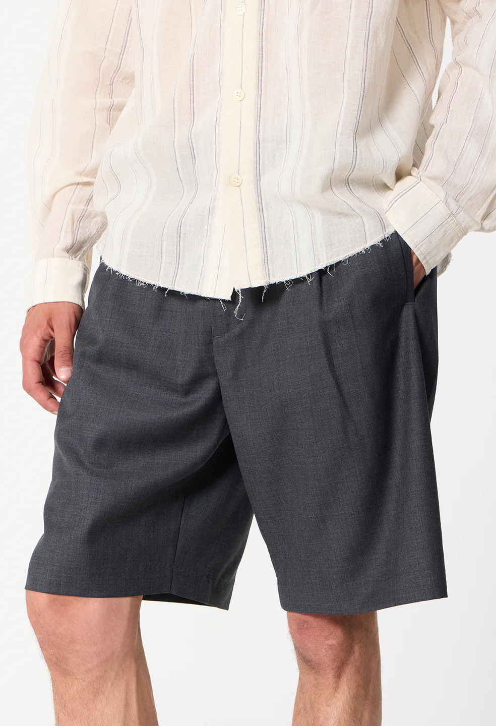 Wool Wide Easy Shorts / Charcoal - Image 7